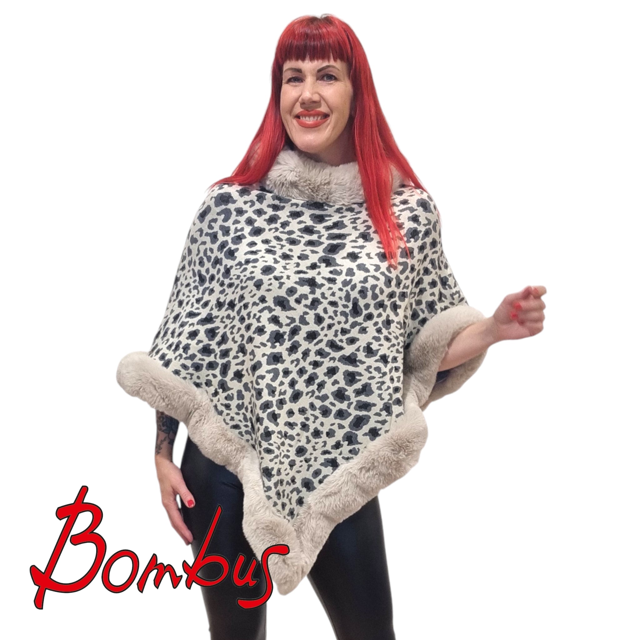Poncho, Paola Leopard Light Gray