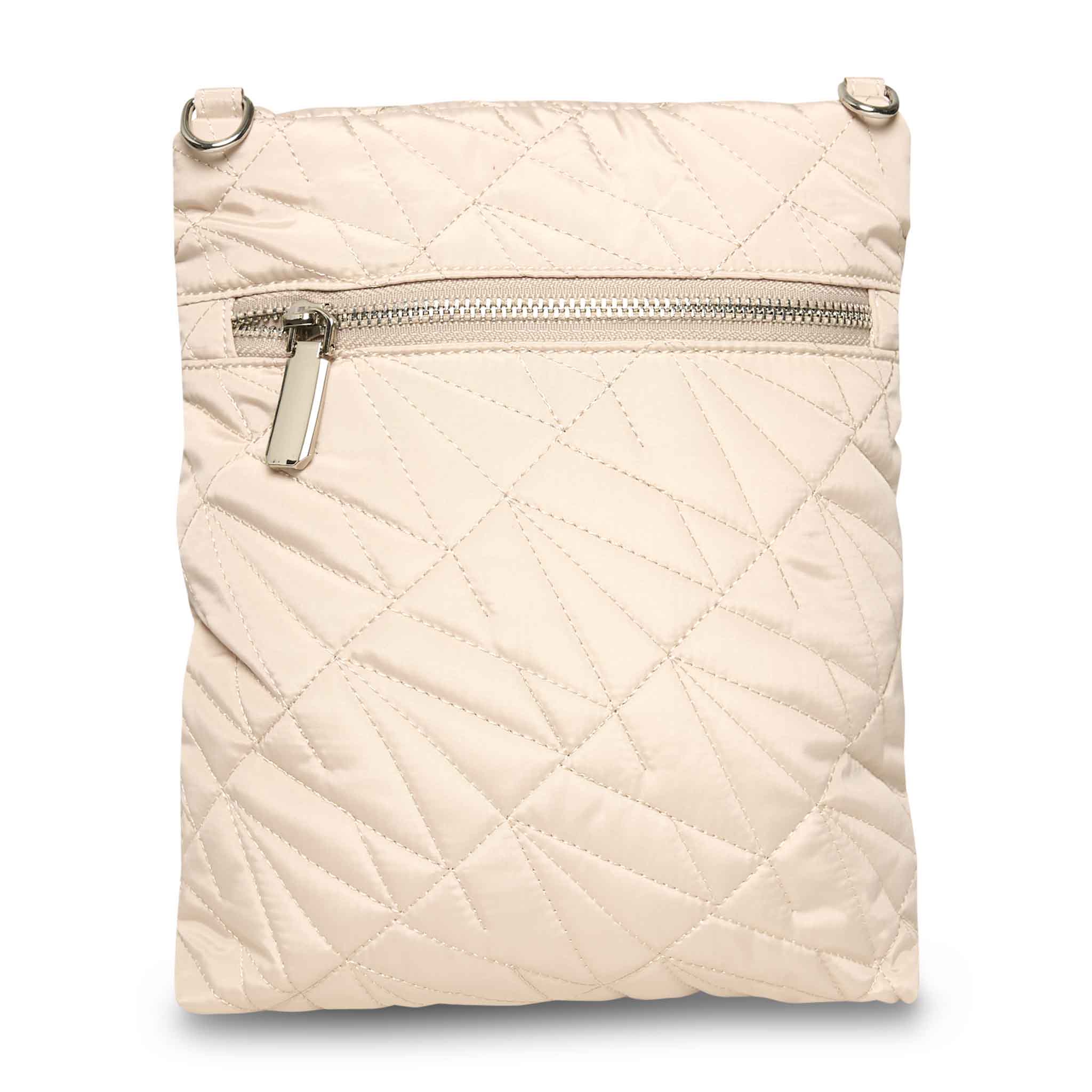 In Wear, beige tikkikankainen crossbody laukku. Takakuva.