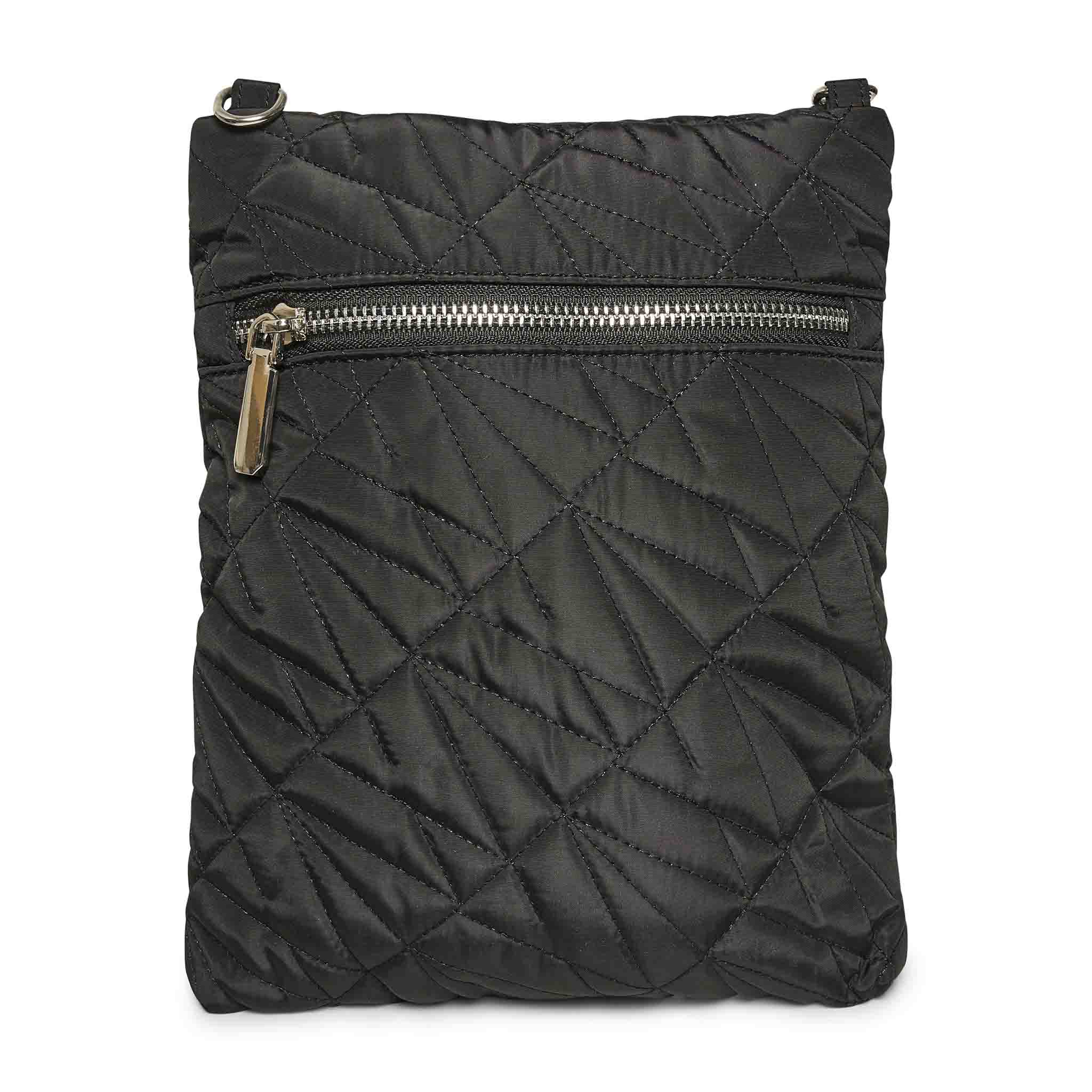 In Wear, musta tikkikankainen crossbody laukku. Takakuva.