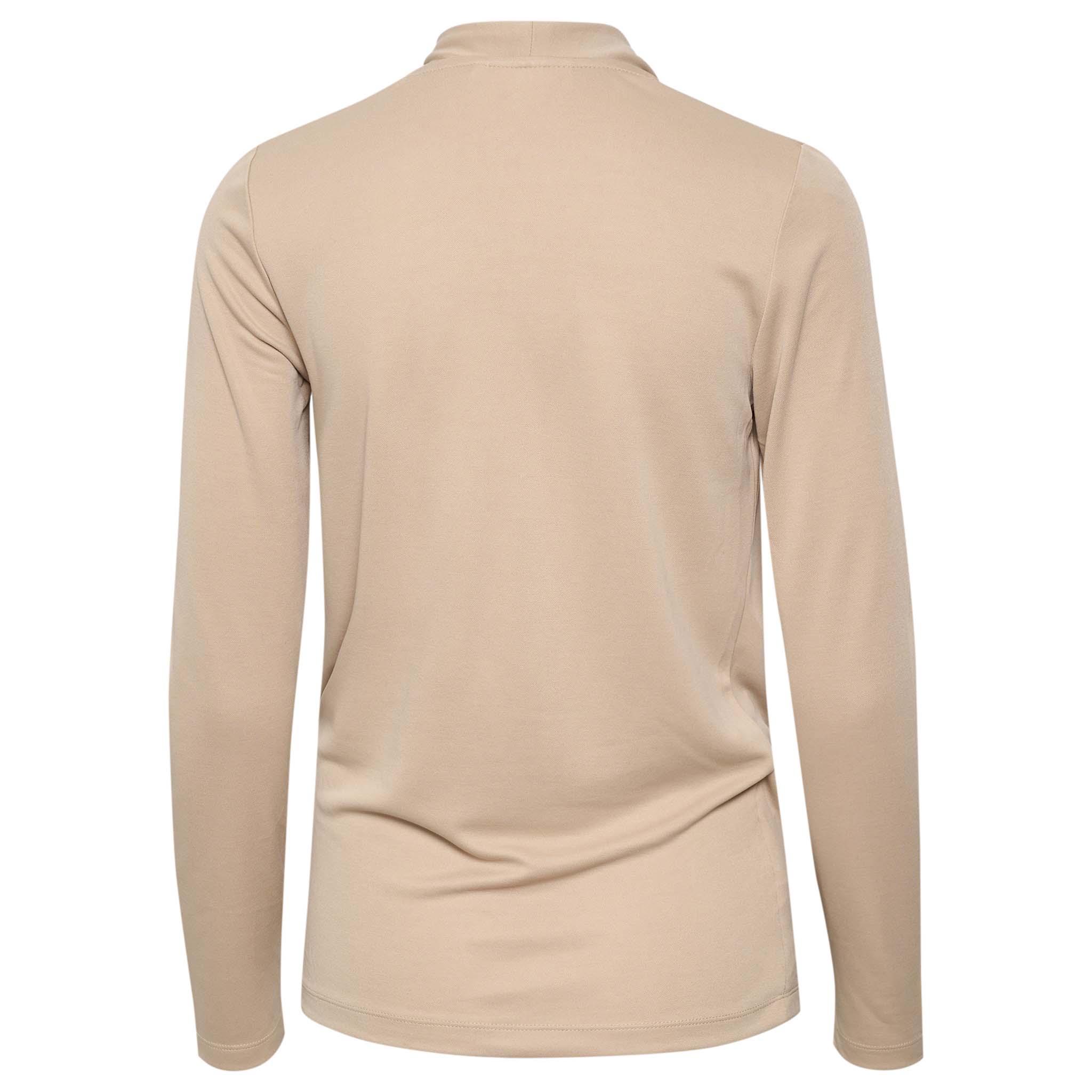 In Wear, naisten beige, pitkähihainen pusero. Kietaisutyyppinen malli, poimutusta helman sivuilla. Takakuva.