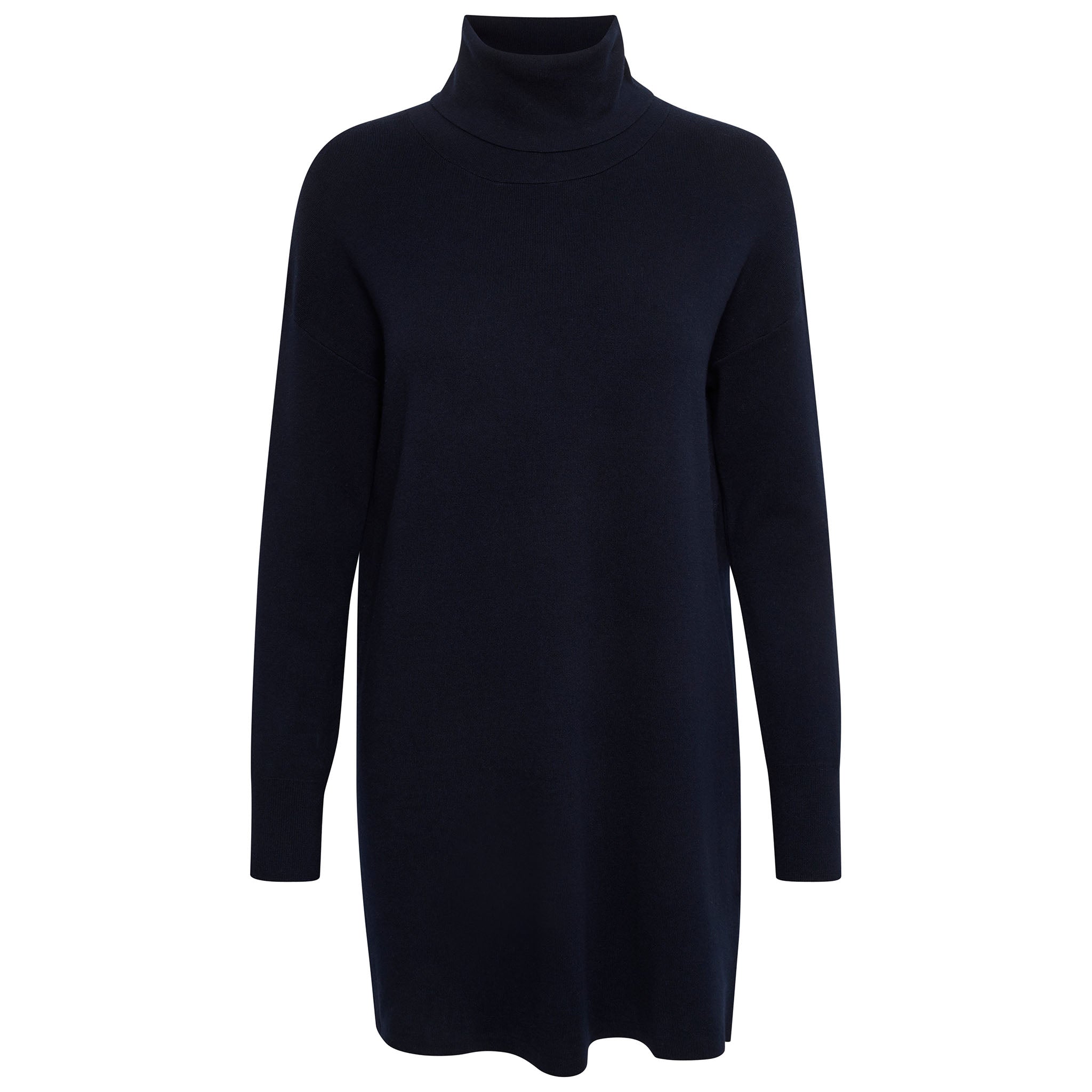 In Wear, tummansininen, korkeakauluksinen neuletunika / tunikamekko. Etukuva.