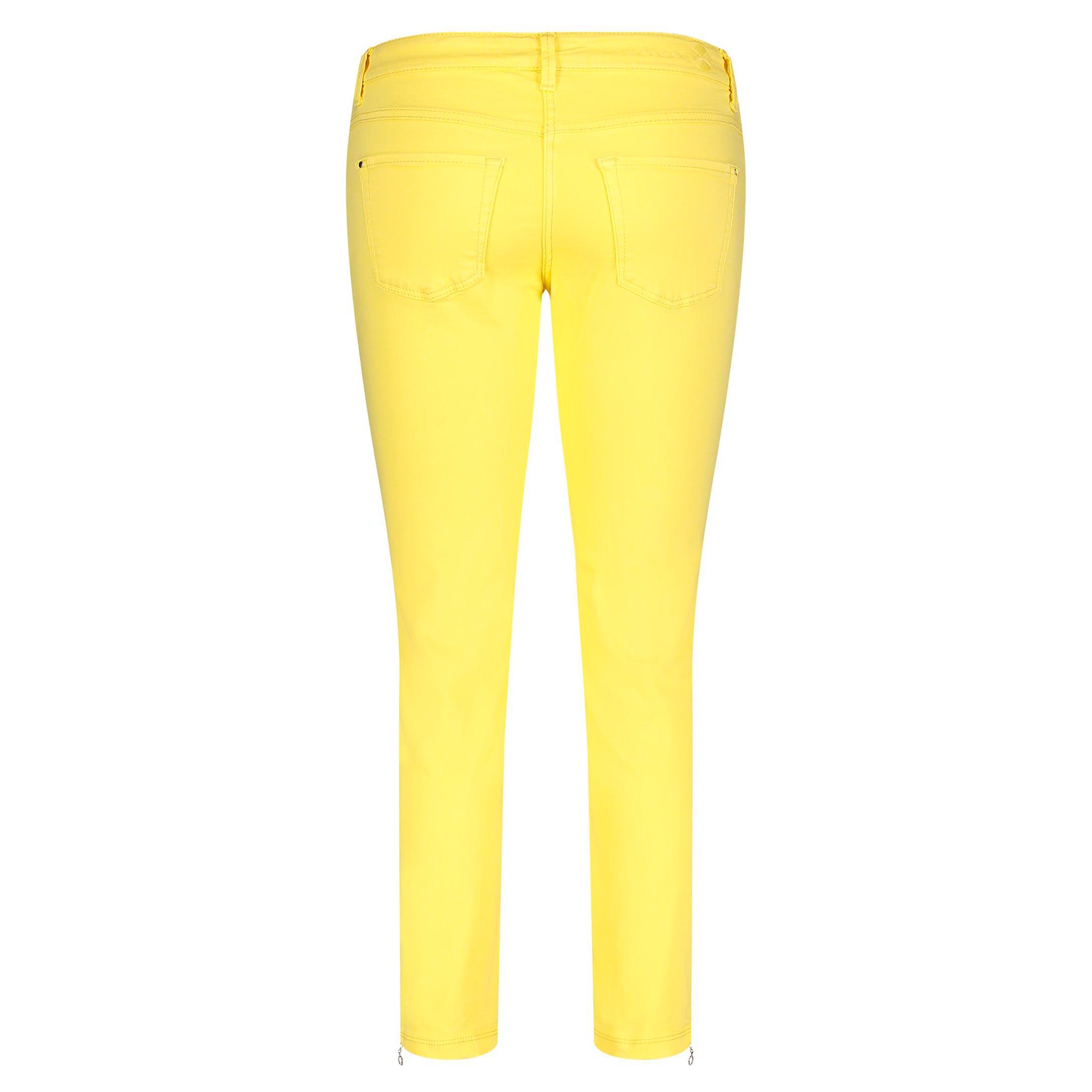 Macin kapealahkeiset, keltaiset farkut, malli Dream Chic Sunny Yellow. Lahkeensuissa vetoketjut. Takakuva.