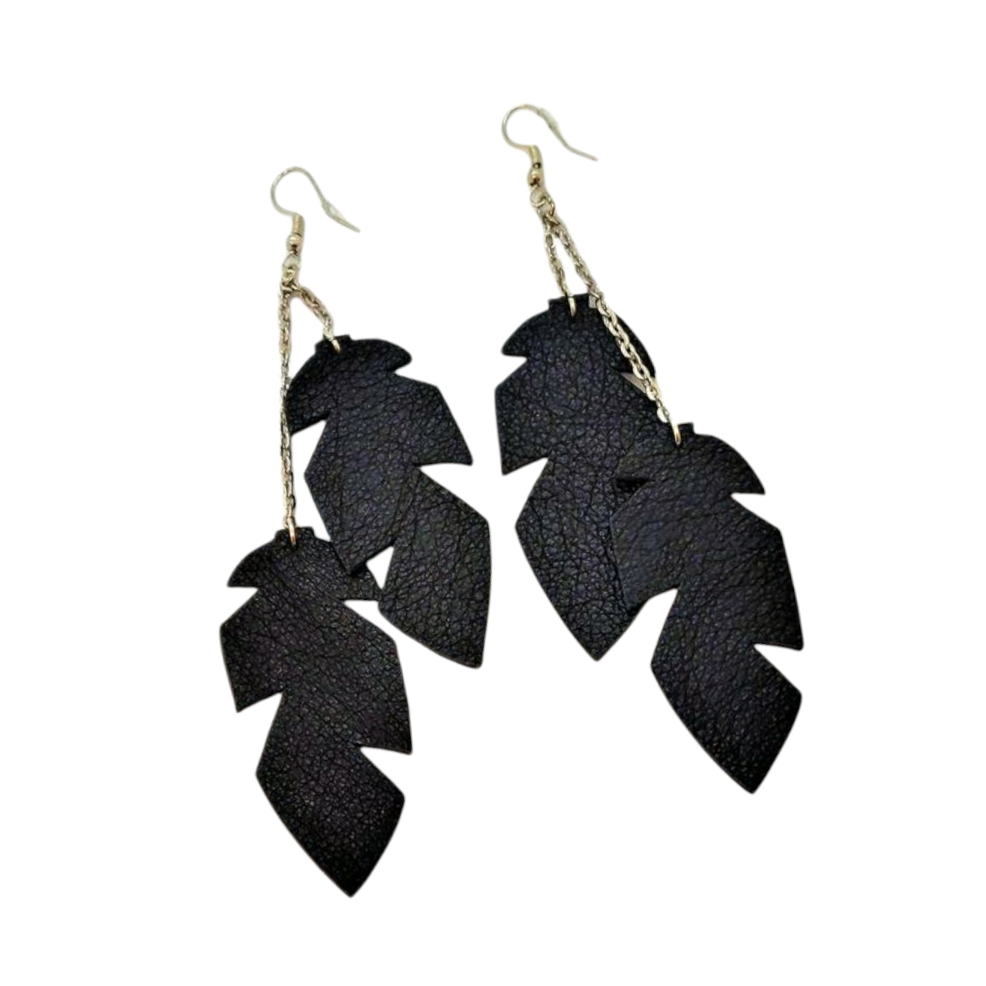 Earrings Double Feather Black