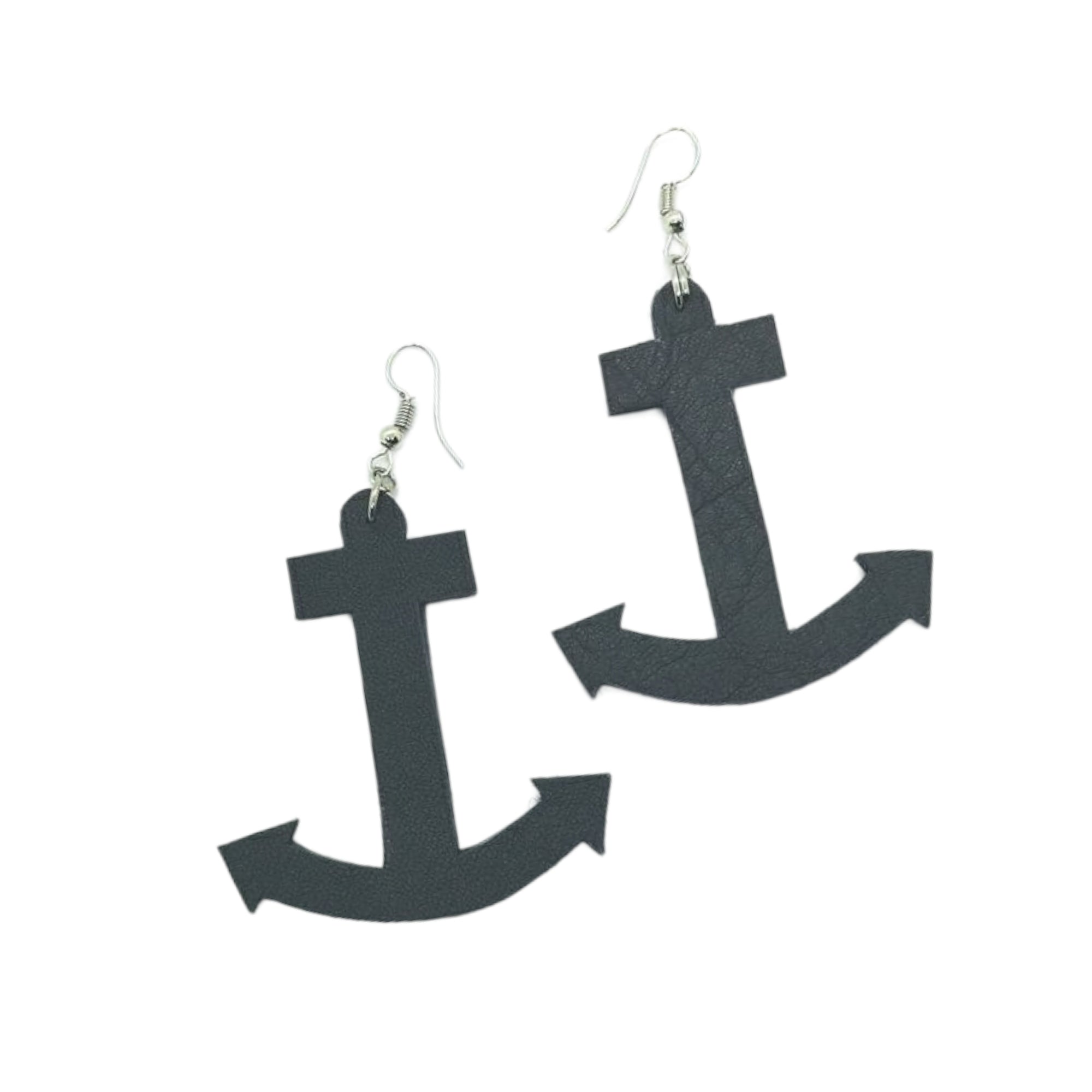 Earrings Anchor Grey Leather