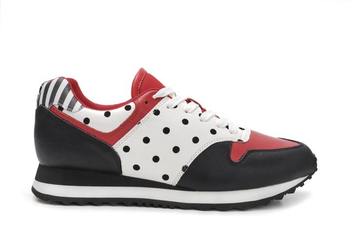 Lola Ramonan sneakerit, malli Serena Crusty. Punaista, mustaa, valkoista, pilkkuja. Sivukuva.