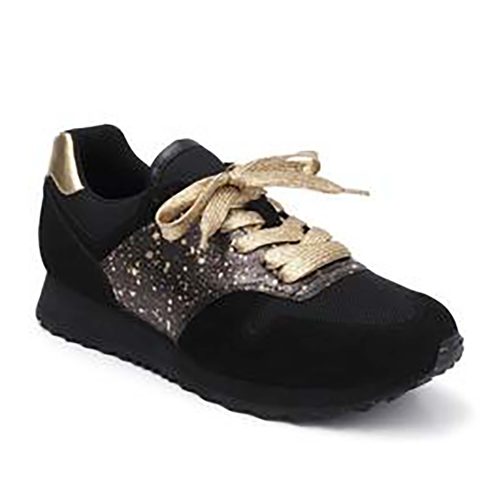 Lola Ramonan mustat ja kullanhohtoiset sneakerit. Malli Goldensplash.