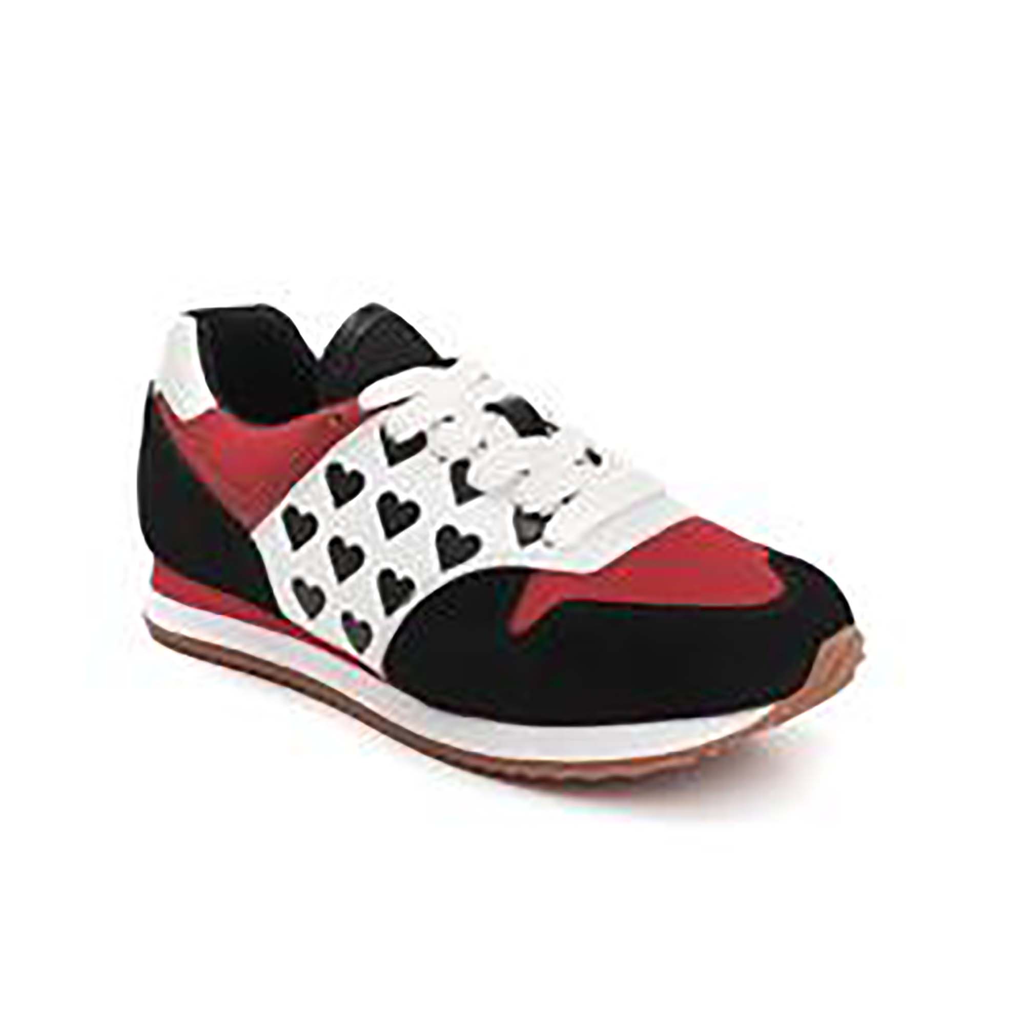 Lola Ramonalta lasten sneakerit, mustaa, punaista, valkoista ja sydämiä.