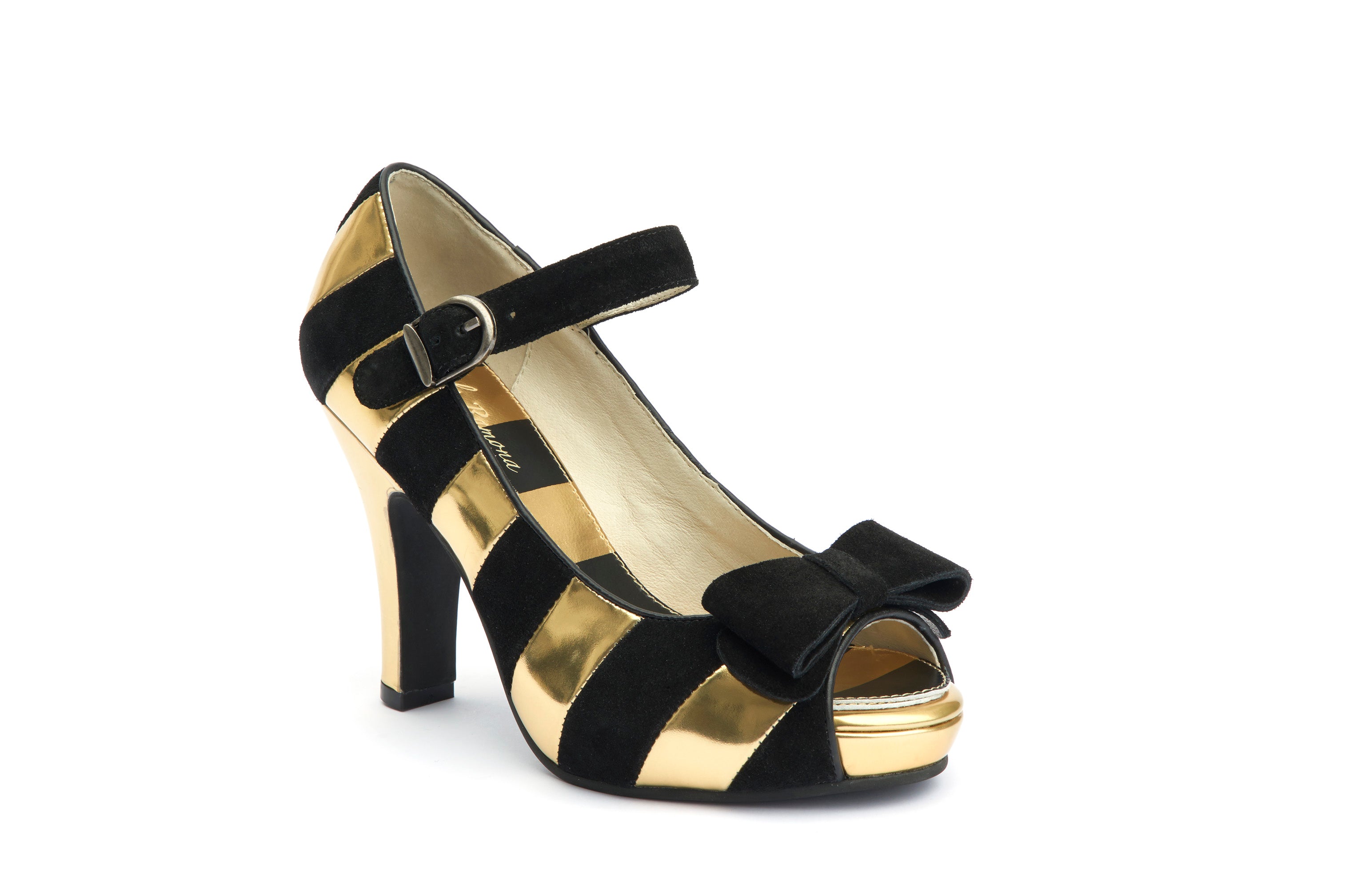 Pumps Comfy High Heels Angie Stripy Black Gold - Lola Ramona - Bombus