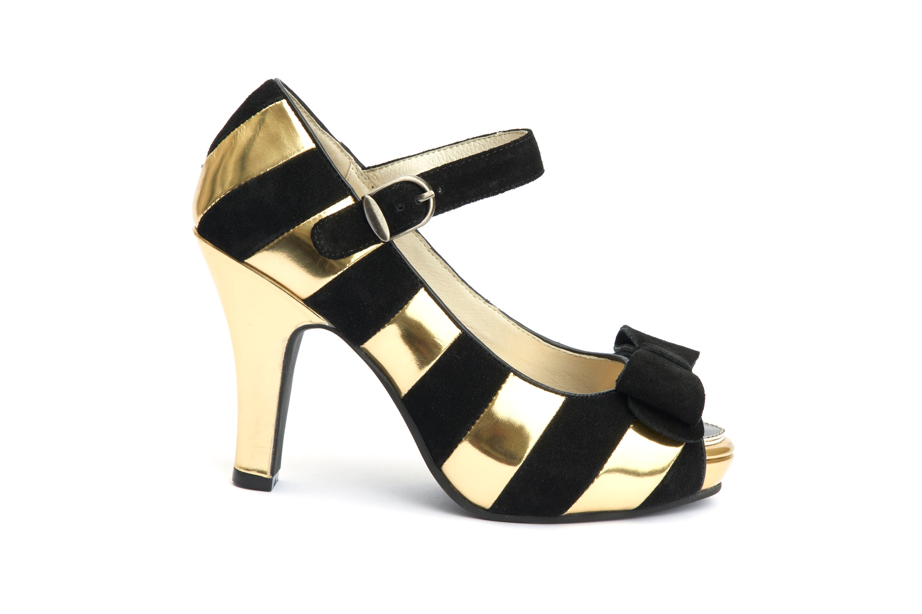 Pumps Comfy High Heels Angie Stripy Black Gold - Lola Ramona - Bombus