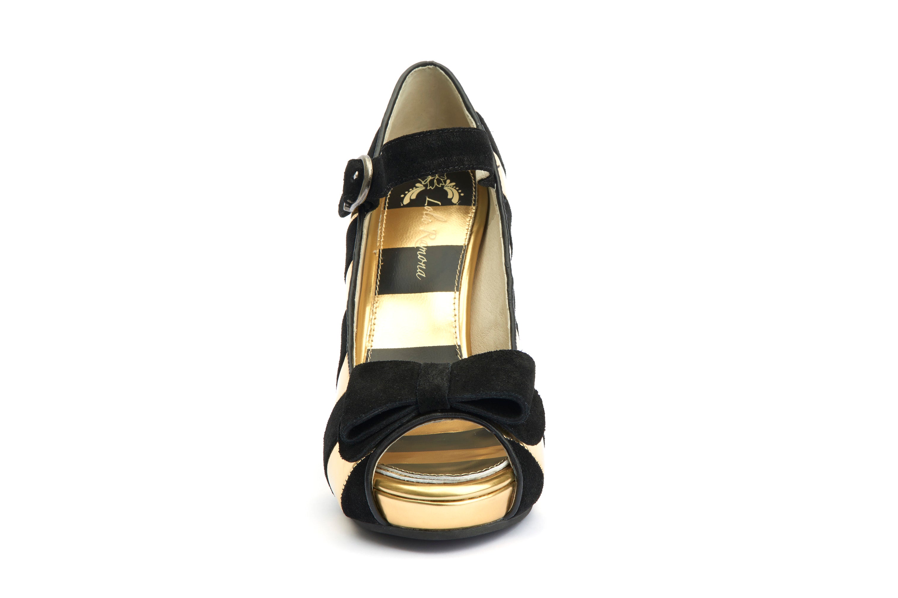 Pumps Comfy High Heels Angie Stripy Black Gold - Lola Ramona - Bombus