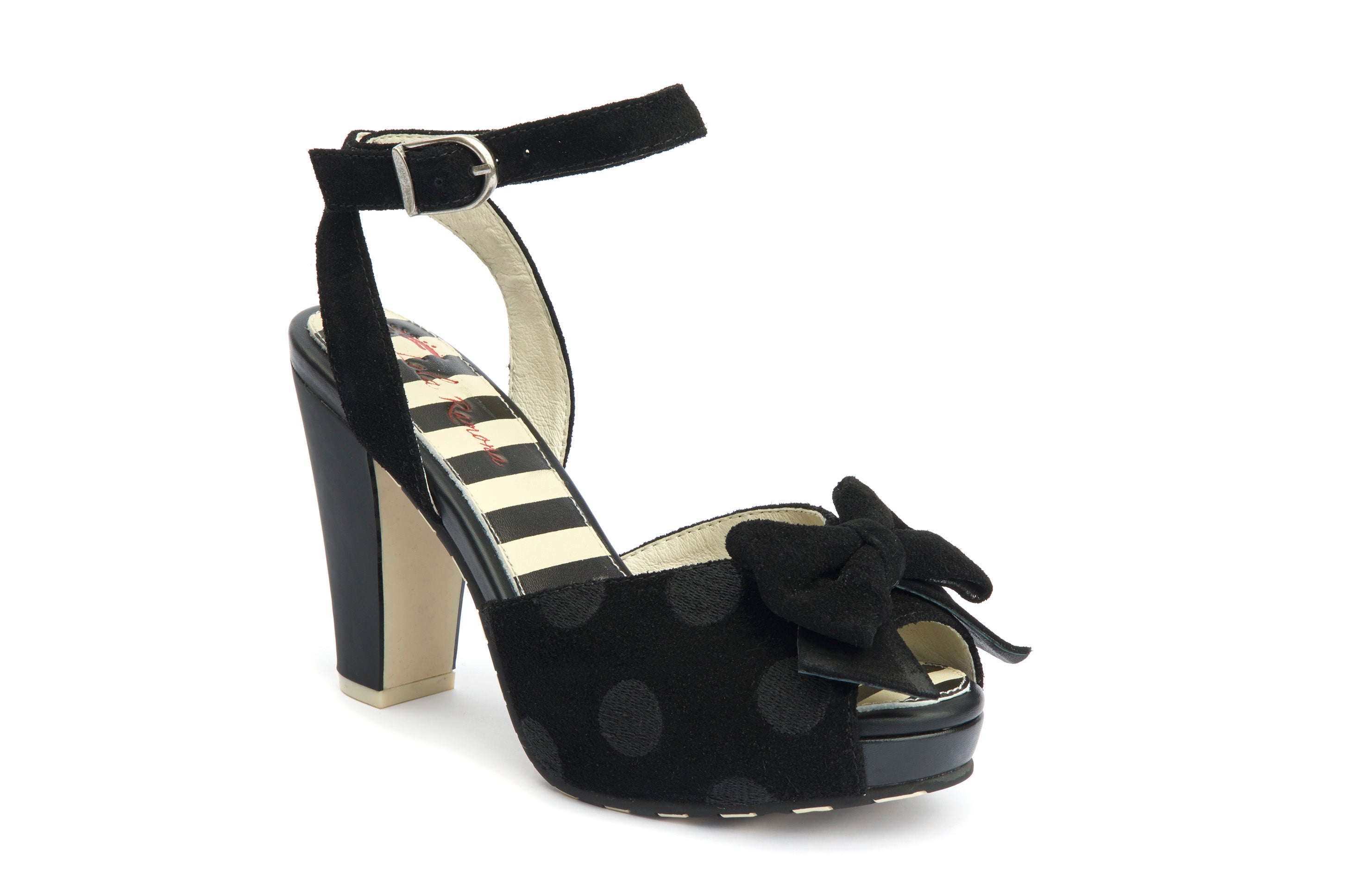 Sandals Platform Block High Heels Angie P Velvet Black - Lola Ramona - Bombus