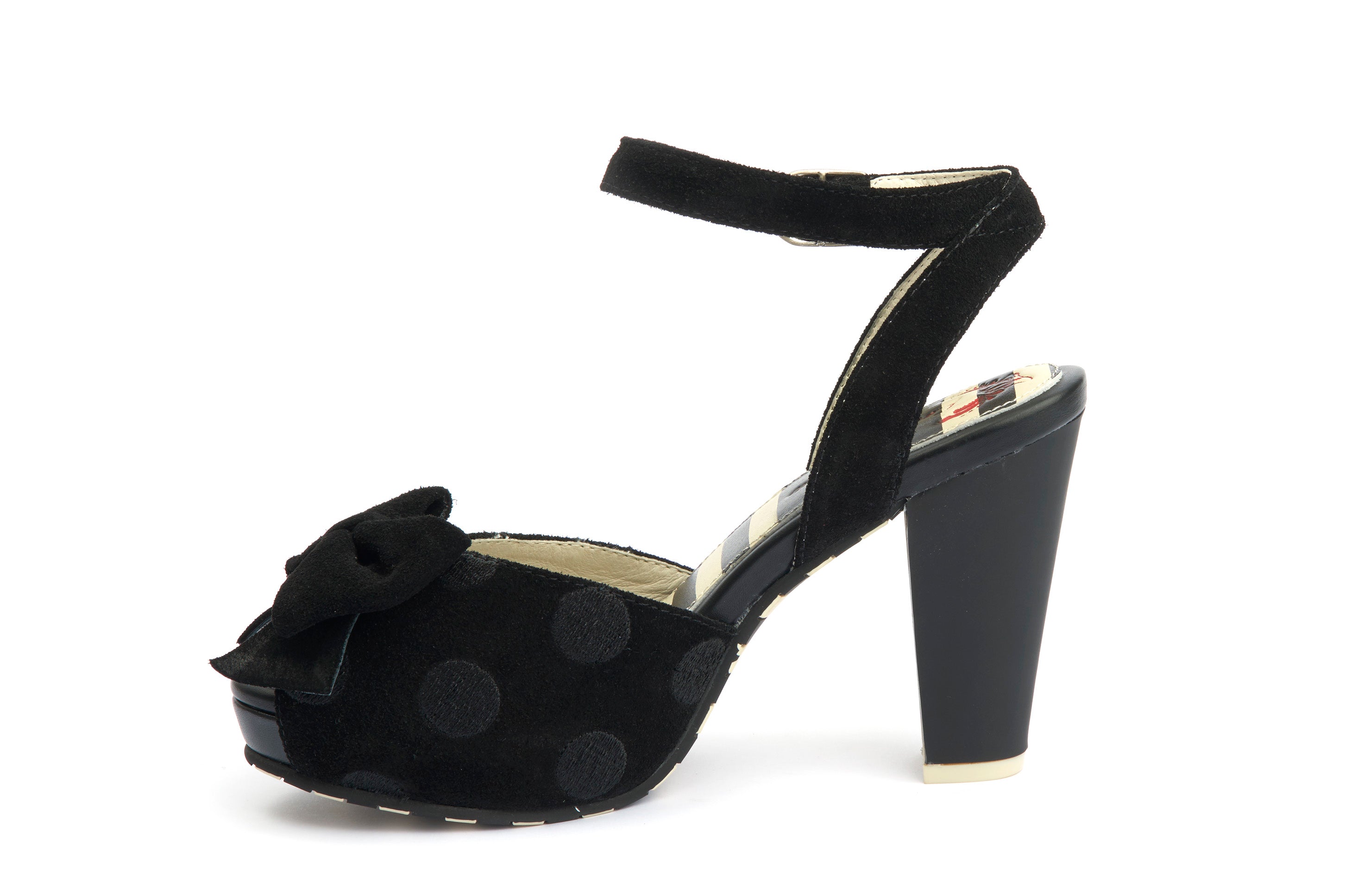 Sandals Platform Block High Heels Angie P Velvet Black - Lola Ramona - Bombus